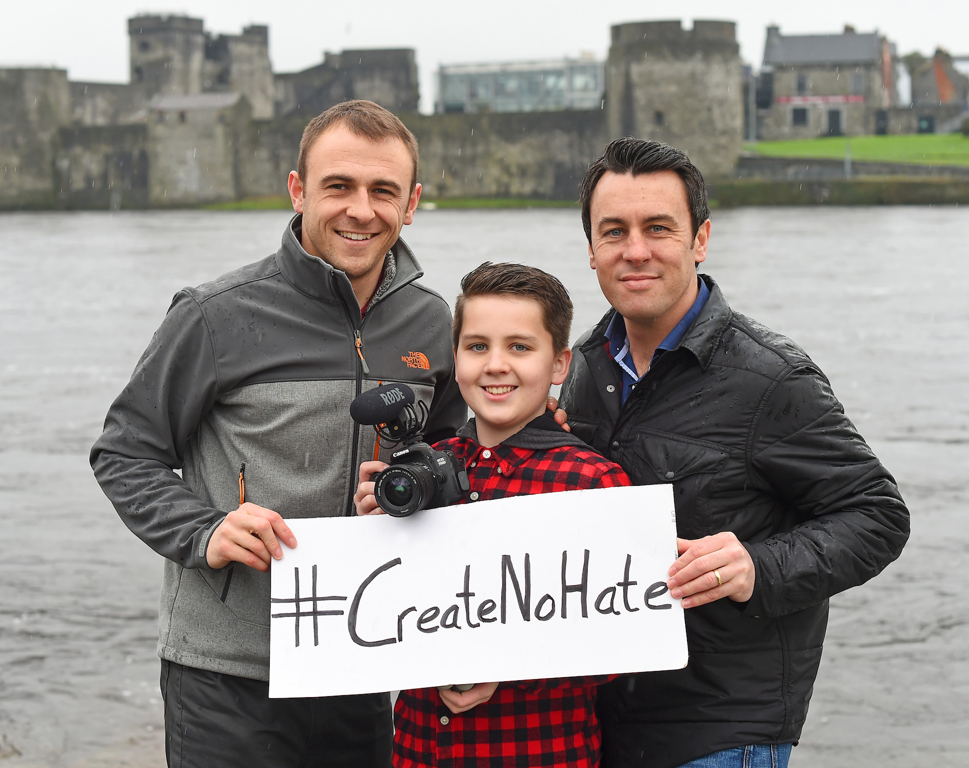 The #CreateNoHate team - Luke Culhane with his cousin videographer Diarmuid Greene and his dad Dermot Culhane