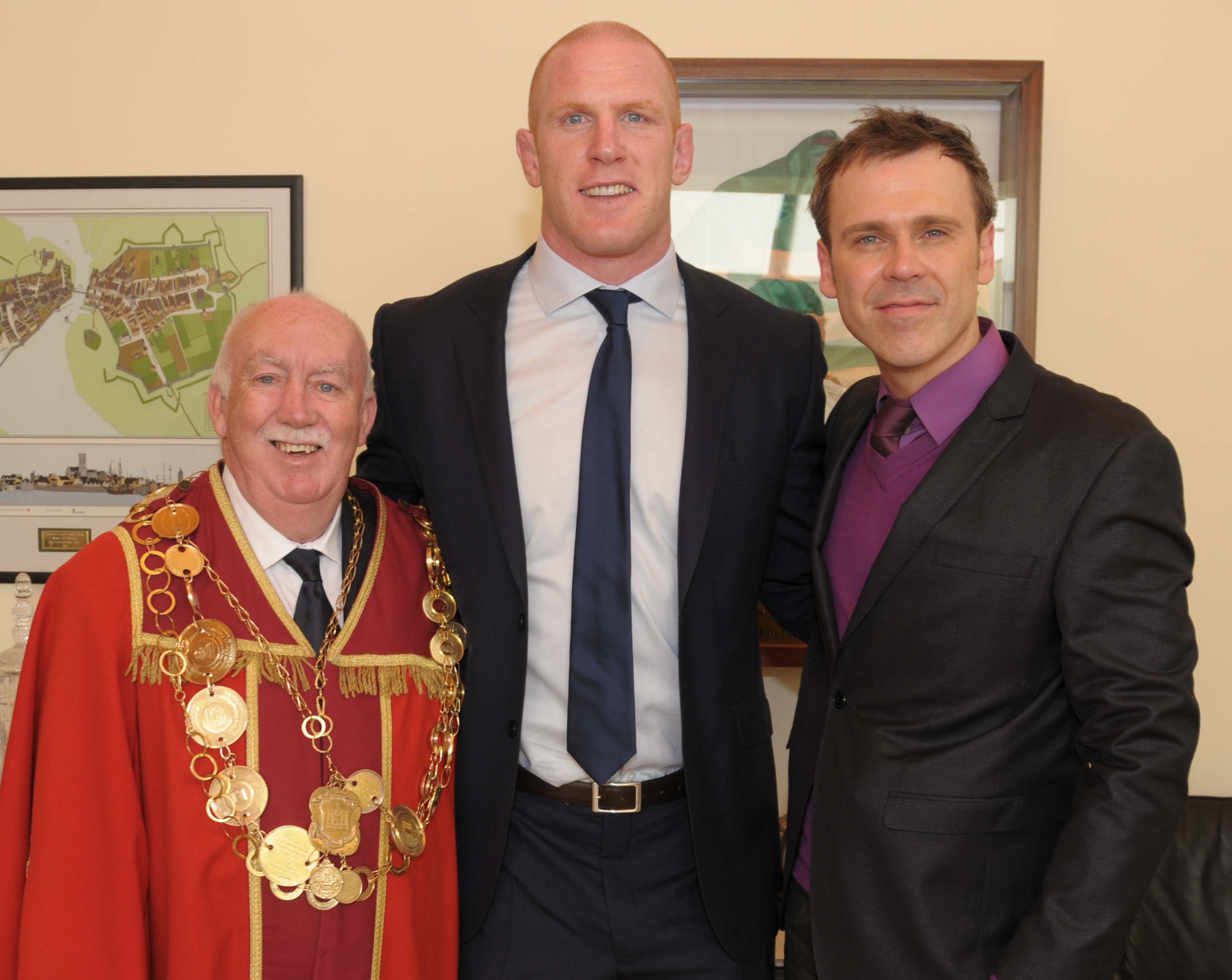 At City Hall, Richard with Mayor Jim Long and Paul O Connell who received the Freedom of Limerick. Photo by Paul Mullins