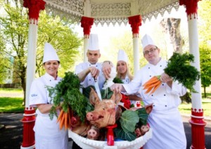 Caroline McMahon (Bella Italia), Christian Baldnecker (No.1 Pery Square), Ruth Kelly (Bella Italia), and Mark O'Connell (Bobby Byrnes) at the launch of the Limerick Love Gourmet week in the People's Park. Picture: Sean Curtin