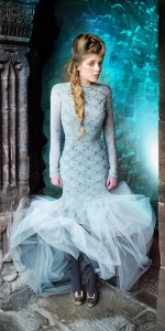 (Best Newcomer Category Finalist) Loni Beth Moriarty, styled by Sarah McCague wearing vintage lace fishtail dress, shot in St. Flannan’s Cathedral, Killaloe. Picture: Billy Hayes