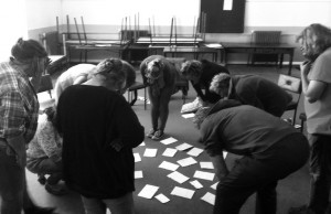 Members of The Limerick Experiment brainstorming ideas with facilitator Gavin Kostick on Day 1 of the process.