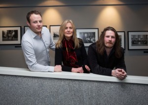 Patricia Haselbeck Flynn with her sons Darragh and Sean at the opening of the Glazed Street, the Haselbeck collection of photographs, which has gone on display in City Hall. Picture: Alan Place