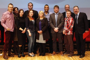 Richard Lynch with Image Business Woman of the Year 2012 Vicki O Toole, CEO Limerick Business Chamber Maria Kelly, Barrister Emmett O Brien, Creativity Consultant Tracey Aspel, CEO Tait House Tracey Lynch, former Mr.World Kamal Ibrahim, Journalist Alan Owens, Tait House Project Coordinator Pat Kennedy, Boxer Wille 'Big Bang' Casey and Live 95's JP Dillon. Picture; Carlos Dasco
