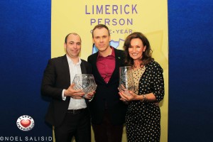 Richard Lynch with Limerick Person of the Year writer Donal Ryan and Celia Holman Lee who achieved a Lifetime Achievement Award. Picture: Noel Salisid.