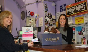 Pictured: Salena Grace (Limerick Volunteer Centre) getting 10% discount from Natasha O Flynn ( Wacky Shoes).