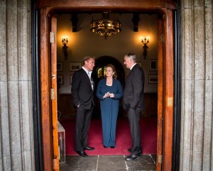 Michael Flatley, Loretta Brennan Glucksman,UL Foundation Chairman and UL President Don Barry discuss the business of philanthropy at the University of Limerick President's Dinner 2014 at Adare Manor. Picture: Alan Place Photography