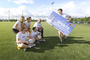 Liam Feeley joined by Munster & Irish Rugby stars John Hayes and Tommy O'Donnell, Transplant athlete Robbie Lyons, Joanna Clifford and Louise Galvin at the launch of Alan's Sports Extravaganza, a fun day of tag rugby and sporting activities taking place on Saturday August 2nd, in memory of Alan Feeley in the University of Limerick North Campus.