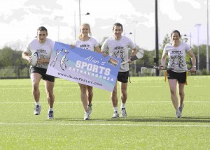 Munster & Irish Rugby's Tommy O'Donnell, Sarah Lavin, athletics, Clare Hurling Captan Pat Donnellan and hockey star Eimear Creagan pictured at the launch of Alan's Sports Extravaganza, a fun day of tag rugby and sporting activities taking place on Saturday August 2nd, in memory of Alan Feeley in the University of Limerick North Campus.