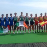 Pictured between Italian and Spanish teams: Andrew Goff (Waterford) Patrick Munnelly (Athlone) Eoghan Whittle (Castleconnell) Colm Hennessy (Shandon)