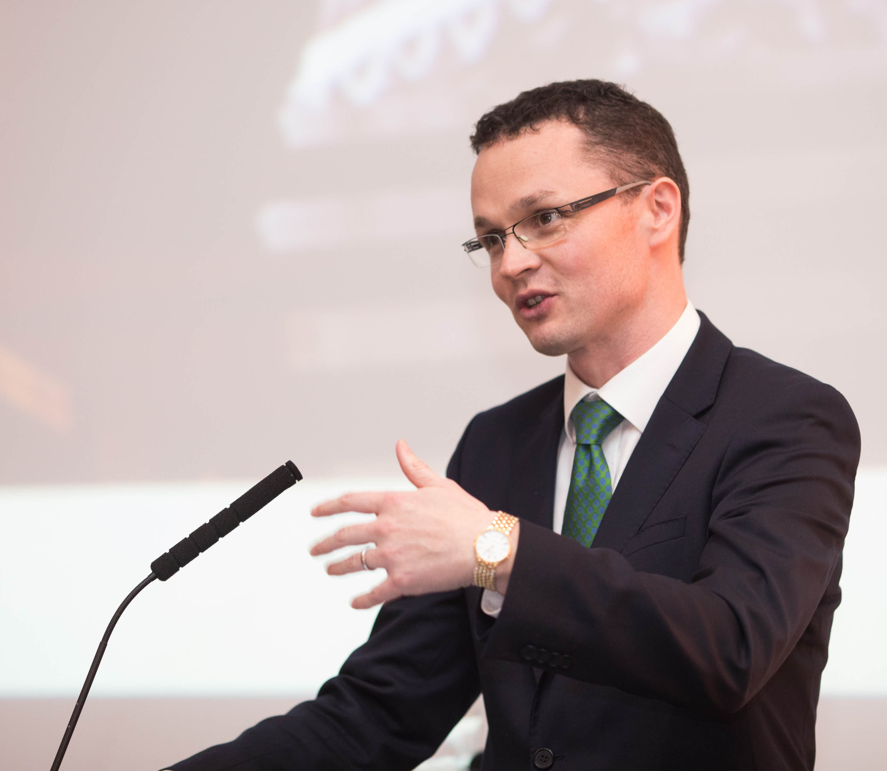 18/11/16 REPRO FREE The inaugural event for a group of professional business people to promote and advocate their homeplace, Limerick took place at the Marker Hotel, Dublin. Patrick O'Donovan, Minister of State for Tourism and Sport at the Marker Hotel, Dublin. Those attending the high-profile lunch heard of the renewed economic vibrancy and business confidence in Limerick. A capacity attendance of over 250 people at today’s inaugural Capital Limerick business luncheon in Dublin’s Marker Hotel were told of the renewed economic vibrancy and business confidence in the city by a panel comprising Limerick natives, Trish Long, Vice President and General Manager of Disney, Ireland; John Moran, former Secretary General of the Department of Finance and former Secretary General of the Department of Finance, Prof Desmond Fitzgerald, incoming President Designate of the University of Limerick. Pic Sean Curtin True Media.