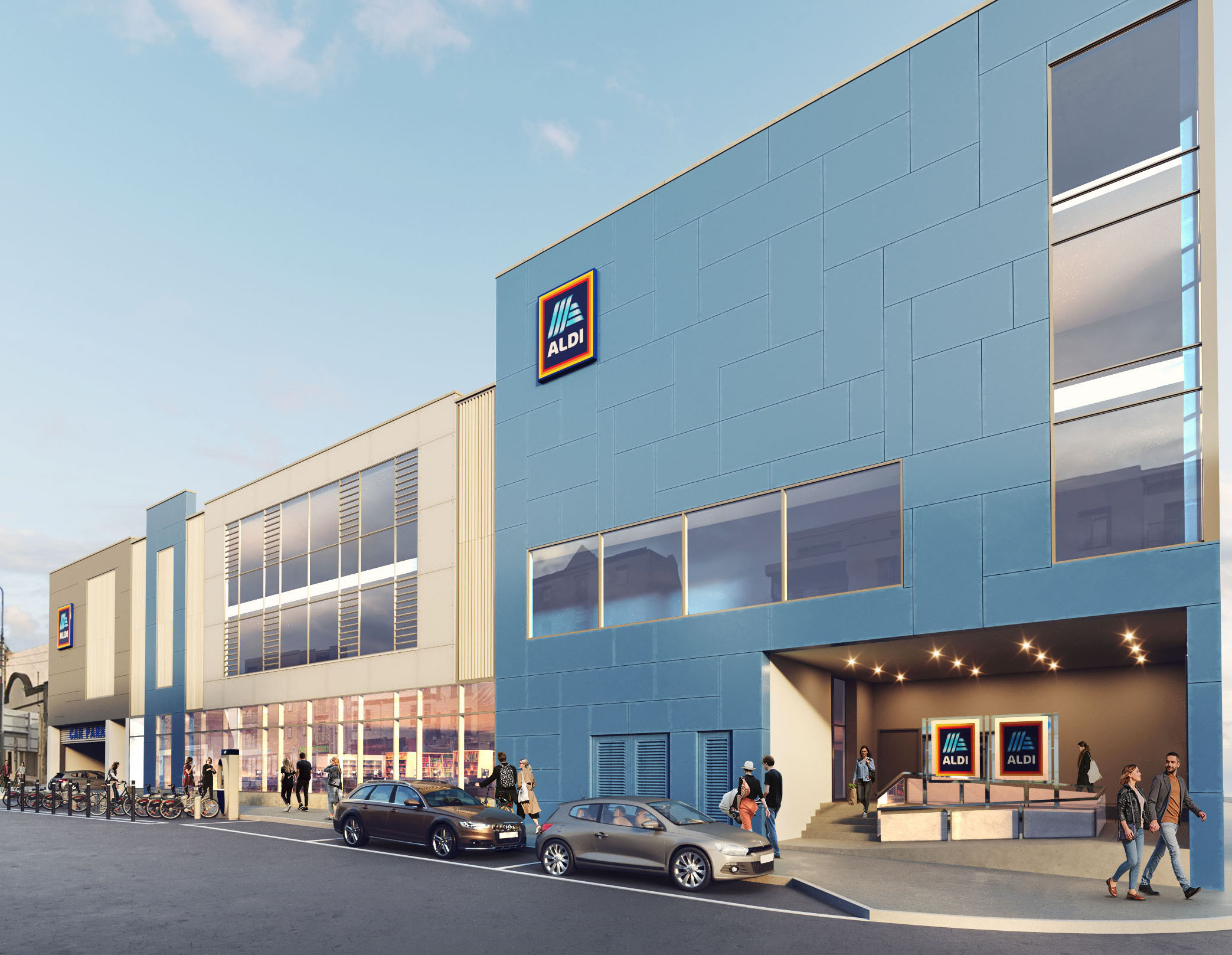 Aldi Limerick store - over 100 new jobs are promised. An artists rendition fo the proposed store abov