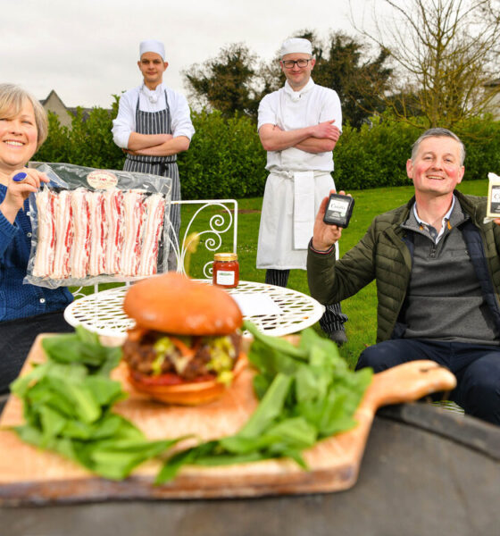 West Limerick Lamb Burger - Pictured above are Caroline Rigney (Rigney's Farm), Jan Bina (Sous Chef, Dunraven Arms Hotel), Chris Starr (Head Chef, Dunraven Arms Hotel) and Eoin Cahill (Cahill's Cheese) at the launch of the West Limerick Spring Lamb Burger Kit. Picture: Diarmuid Greene