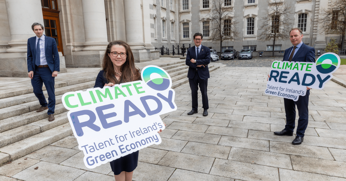 Central Solutions have partnered with Skillnet Ireland to tackle climate change - pictured above are Minister for Further and Higher Education, Research, Innovation and Science, Simon Harris; Skillnet Ireland Executive Director, Tracey Donnery; Minister for the Environment, Climate and Communications, Eamon Ryan; and Skillnet Ireland Chief Executive, Paul Healy