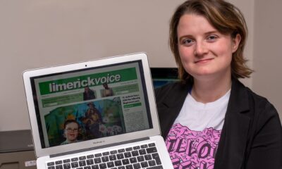 Limerick Voice newspaper Editor 2021 Christine Costello pictured above with Limerick Voice front page