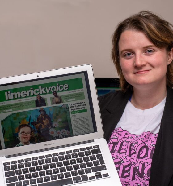 Limerick Voice newspaper Editor 2021 Christine Costello pictured above with Limerick Voice front page