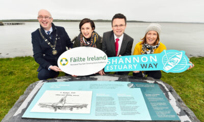 Shannon Estuary Way viewing point launch at Glin Pier. Pictured above were Mayor Michael Collins, Caitriona Scully of West Limerick Resources, Minister of State Patrick Donovan and Siobhan King, Failte Ireland. Picture: Diarmuid Greene.
