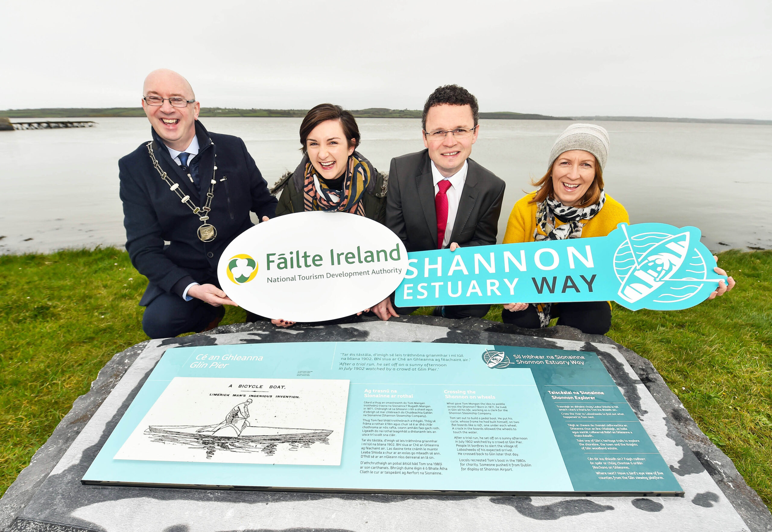 Shannon Estuary Way viewing point launch at Glin Pier. Pictured above were Mayor Michael Collins, Caitriona Scully of West Limerick Resources, Minister of State Patrick Donovan and Siobhan King, Failte Ireland. Picture: Diarmuid Greene.