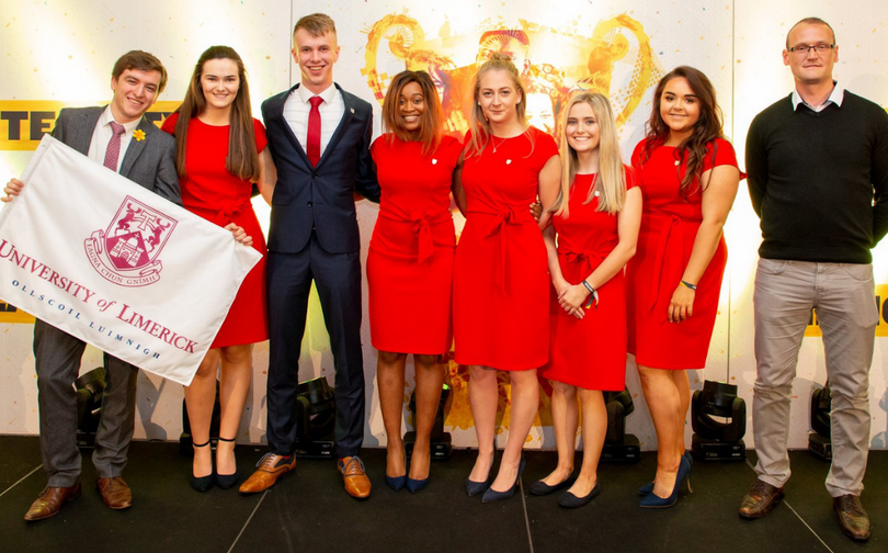 2021 Enactus Ireland Champions - Pictured at the 2019 Enactus Ireland National Competition are James Crotty, Catríona O’Halloran, Jack O’Connor, Sikhulekile Ruth Ndlovu, Elaine Gleason, Leanne Delaney, Aoíbhin Jordan and Faculty Adviser Brian Shee.