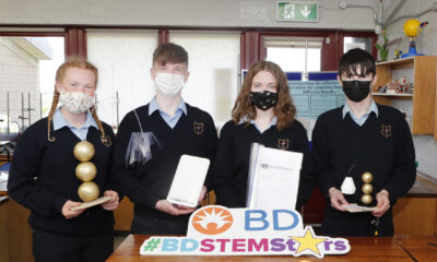 BD Stem Stars awards - from Scoil Pól, Kilfinane, Co. Limerick all transition year students Leah O'Brien, Chris Costigan, Aisling Daly and Pádraig Brazil Carroll pictured above. The students project is named “Investigating the influence of Lux variation for combating Seasonal Affective Disorder.” Picture: Liam Burke/Press 22.