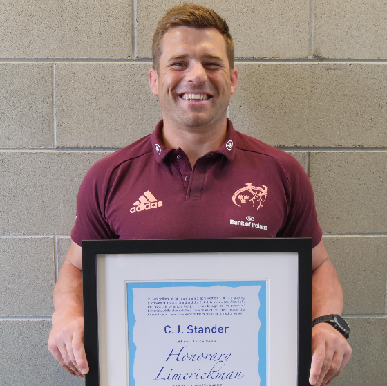 cover caption: CJ Stander named Honorary Limerick Man - CJ was honoured at at the Limerick Person of Year Awards 2020