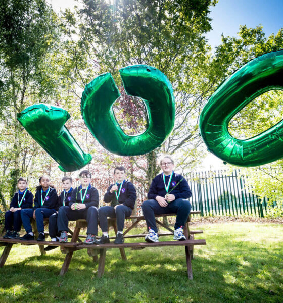 Investing in Children award - Third class pupils at Our Lady of Lourdes NS celebrating the 100th Investing in Children award. Picture: Keith Wiseman.