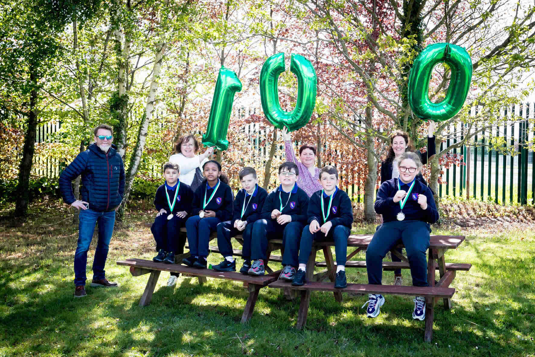 Pictured are Damien Landy, Tusla, Tracy Fitzgerald, Home School Liaison Co-ordinator, Sinead Hickey, Tusla, Kirsten Simring, Tusla and third-class pupils at Our Lady of Lourdes NS. Picture: Keith Wiseman.