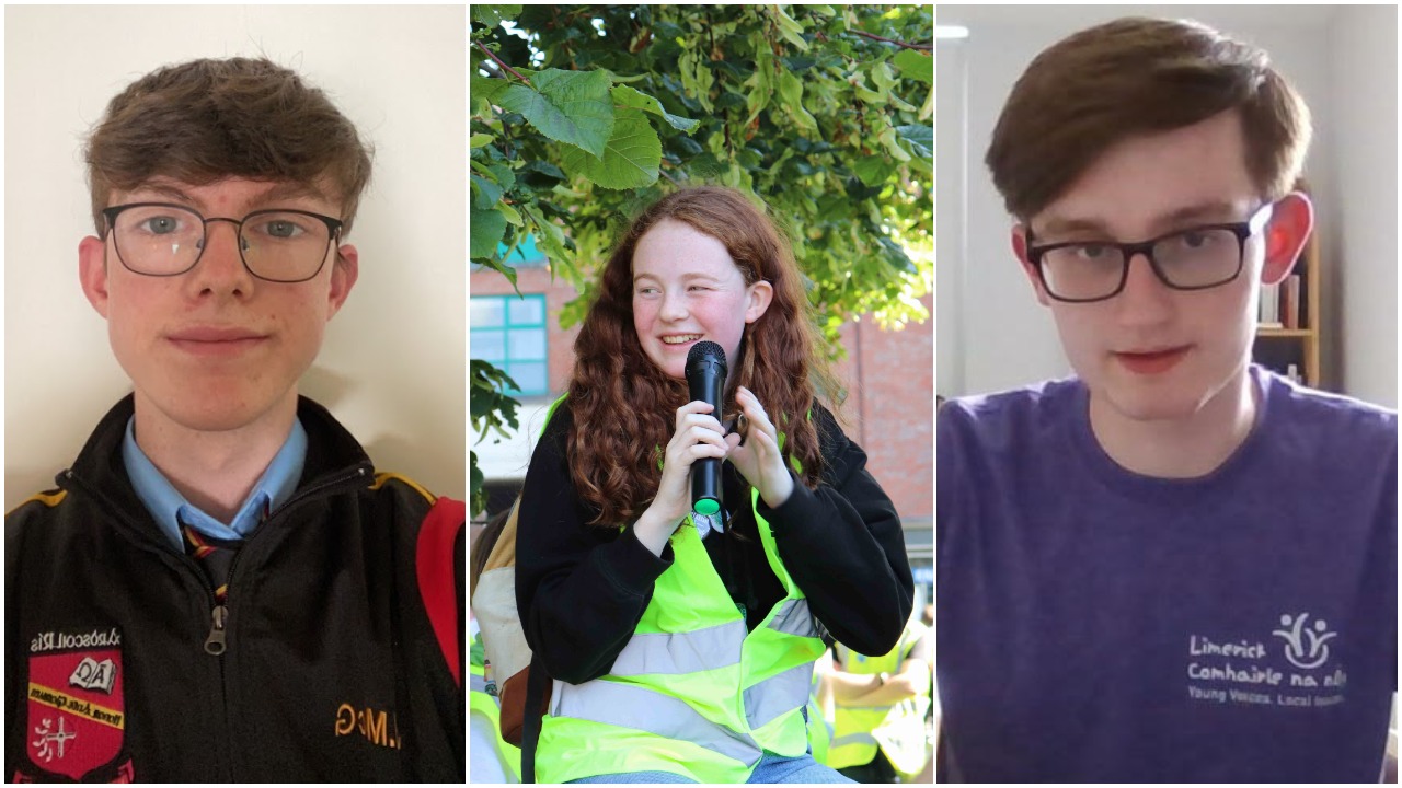 Irish Second Level Students Union officers Jack McGinn, Saoirse Exton and Eoin Connolly pictured above