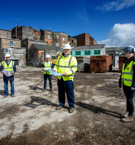 One Opera Square - Pictured L-R Kevin Mullery, Punch Consulting, Tomás Sexton, Coady Architects, David Conway, CEO Limerick Twenty Thirty and Natasha Corduff, Site Health and Safety Officer. Picture: Arthur Ellis