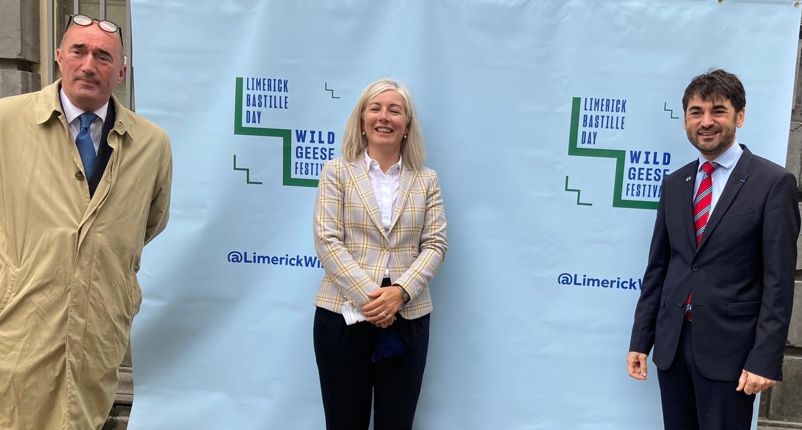 2021 Limerick Bastille Day- The festival organisers - From left - David O'Brien (CEO of the Limerick Civic Trust), Patricia Roberts (Chair of Civic Trust), Dr Loïc Guyon (Honorary Consul of France)