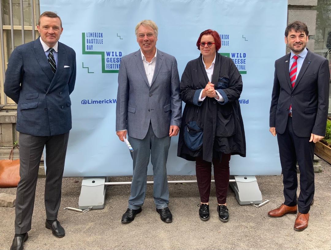 The festival official sponsors - From left - Kevin Fitzpatrick (Heavy Technology), Kevin O'Brien (O’Briens Wine), Prof. Kerstin Mey (UL), Dr Loïc Guyon (festival co-organiser)
