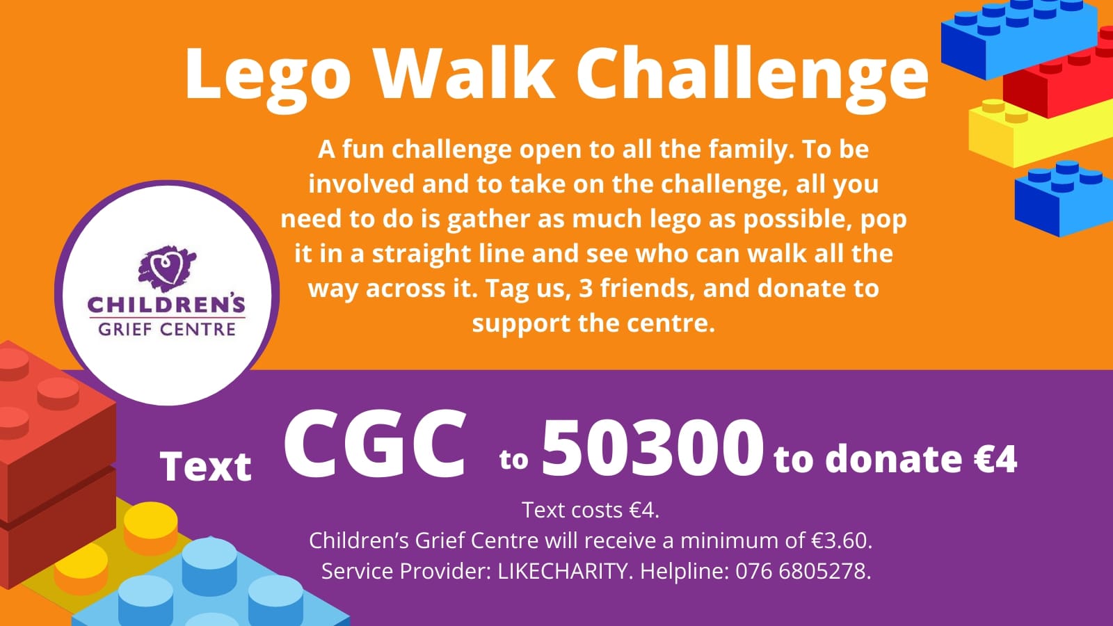 Childrens Grief Centre Lego Walk Challenge will help raise funds to refurbish their new grief centre.