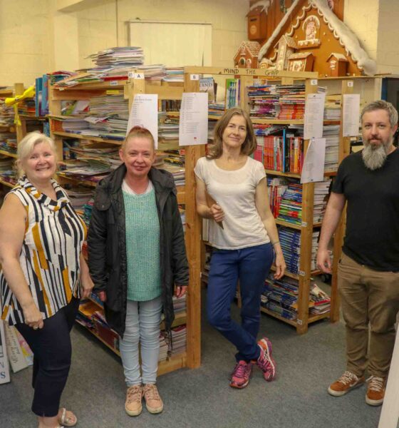 GTEL Book Drive - Pictured at Gateway to Education Limerick are Suzanne Roche, Founder, Marian Hannafin, Shop Manager, Chiari Verdekal, Store Manager and Paul Goodwin, Assistant Manager. Picture: Richard Lynch/ilovelimerick