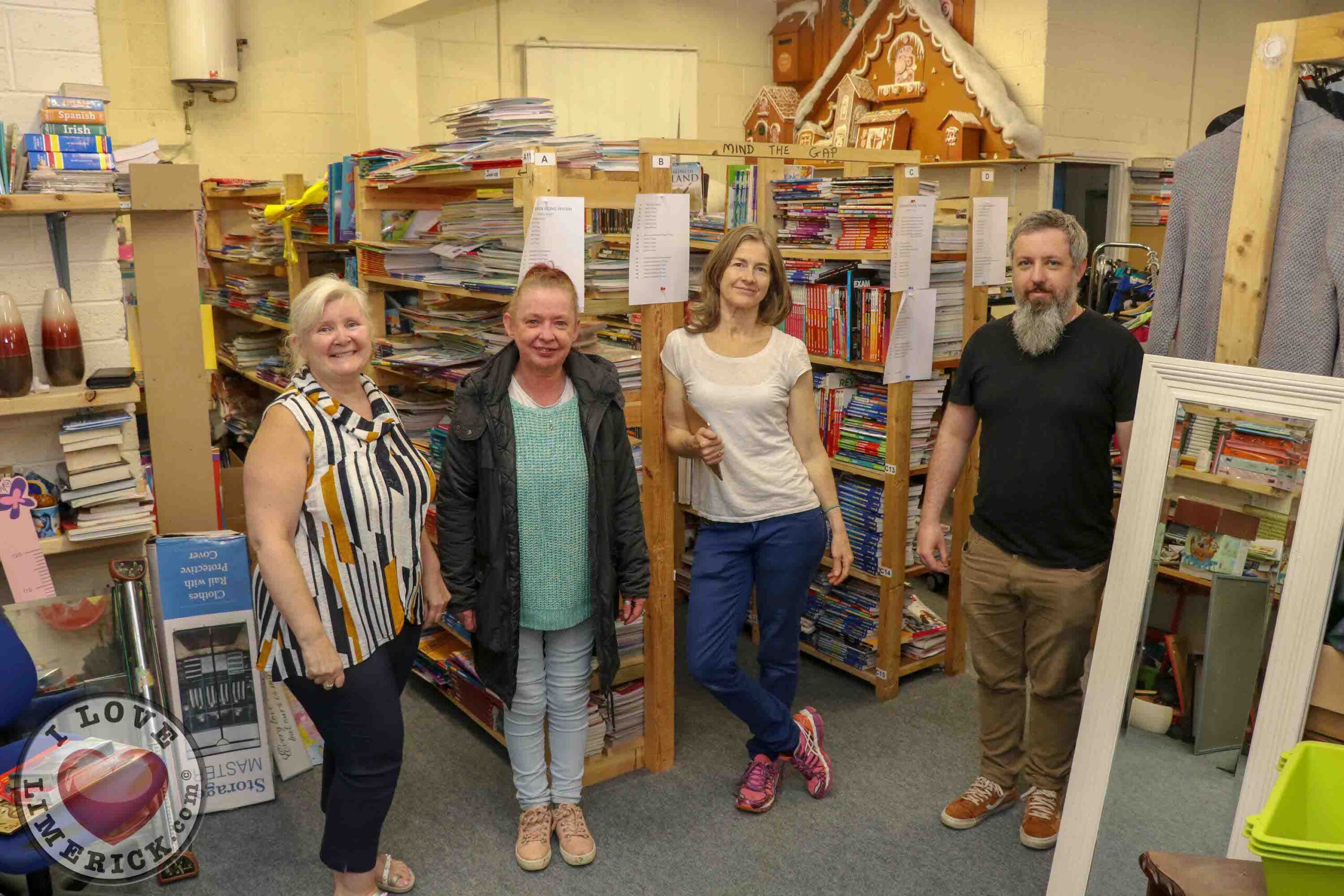 GTEL Book Drive - Pictured at Gateway to Education Limerick are Suzanne Roche, Founder, Marian Hannafin, Shop Manager, Chiari Verdekal, Store Manager and Paul Goodwin, Assistant Manager. Picture: Richard Lynch/ilovelimerick