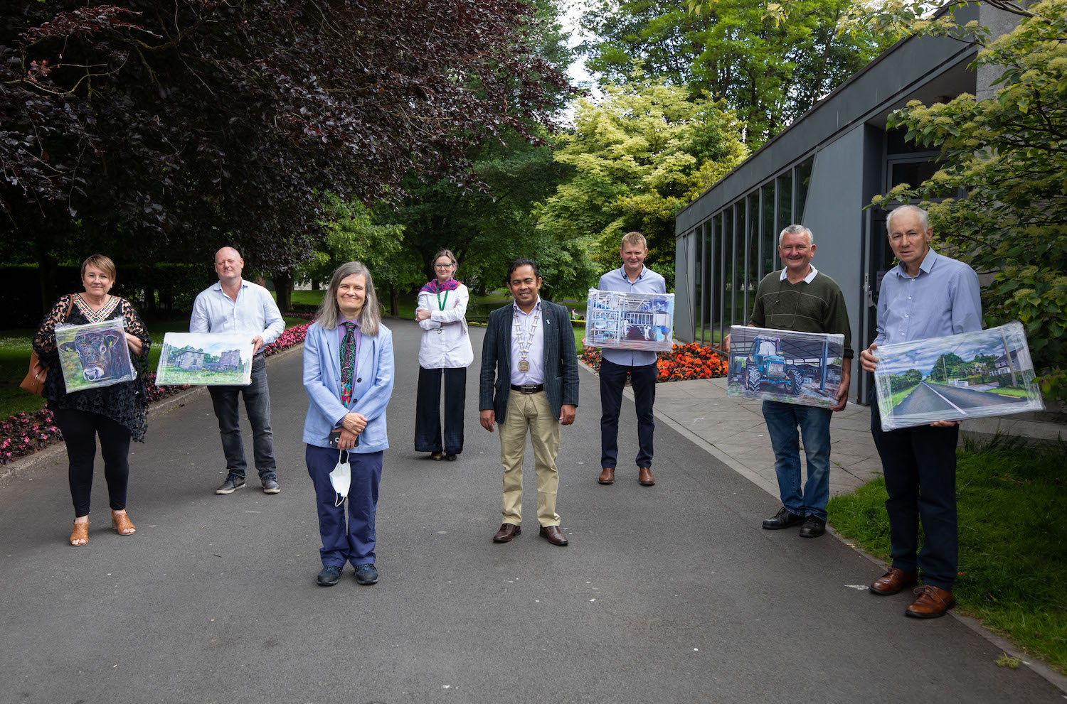 Home on the Farm exhibition - Pictured are June Danagher, David Ryan, Artist Mary Burke, Una mcCarhty, Curator/Director, Limerick City Gallery of Art, Cllr. Abul Kalam Azad Talukder, Deputy Mayor of the City and County of Limerick, John MacNamara, Morgan Murphy and Dan Browne. Picture: Alan Place