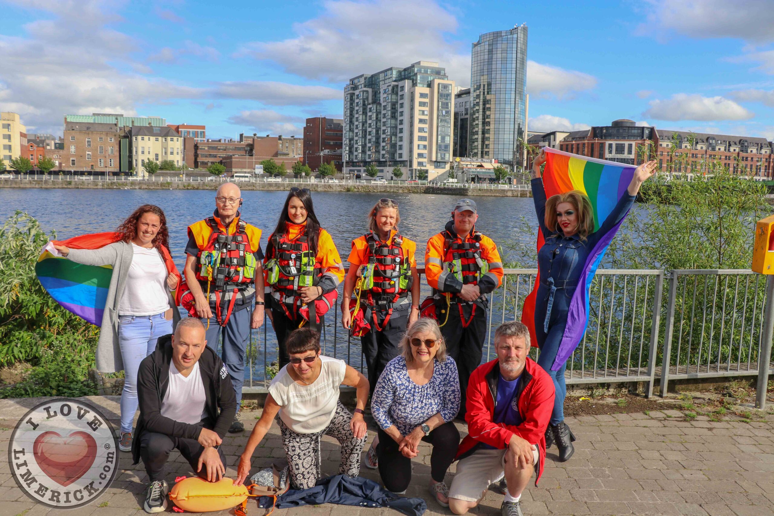 Rainbow River Swim Parade - Lisa Daly, Chairperson of Limerick Pride, Tom Sheehan, Maija Krasna, Linda Hickey and Ciaran Ryan of Limerick Suicide Watch and Carrie Deway (back) with Alan Gleeson, Brenda Cosgrove, Deirdre Cross and Mark Kinsella of Limerick Narwhals (front) pictured at the launch of Limerick Pride Festival 2021. Picture: Farhan Saeed/ilovelimerick