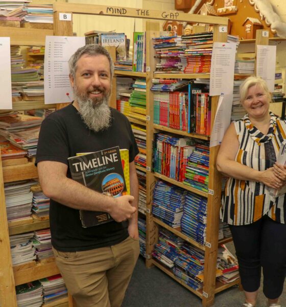 South Africa Schoolbook Donation Drive - Pictured at Gateway to Education Limerick are Paul Goodwin, Assistant Manager and Suzanne Roche, Founder. Picture: Richard Lynch/ilovelimerick