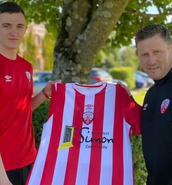 Treaty United new jersey is raising awareness of homelessness. Pictured above are Josh Quinlavin, U19s captain and Declan Farmer, U19s manager
