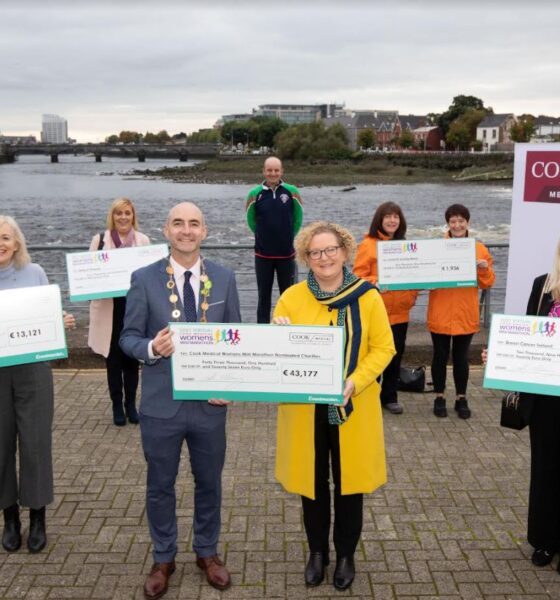 23rd Limerick Womens Mini Marathon - Pictured at the presentation was, Mayor of Limerick City and County, Cllr Daniel Butler, and Angela Moloney, director of Ethics & Compliance, EMEA, at Cook Medical (centre) with cheque recipients left to right, Kate Sheahan, St. Gabriels Foundation, Anne Marie Hayes, Milford Hospice, Mark Whelan, Limerick Athletics Club, Ann Mullins and Ann Slattery, Limerick Suicide Watch and Juliette O'Connell, Breast Cancer Ireland. Picture: Alan Place
