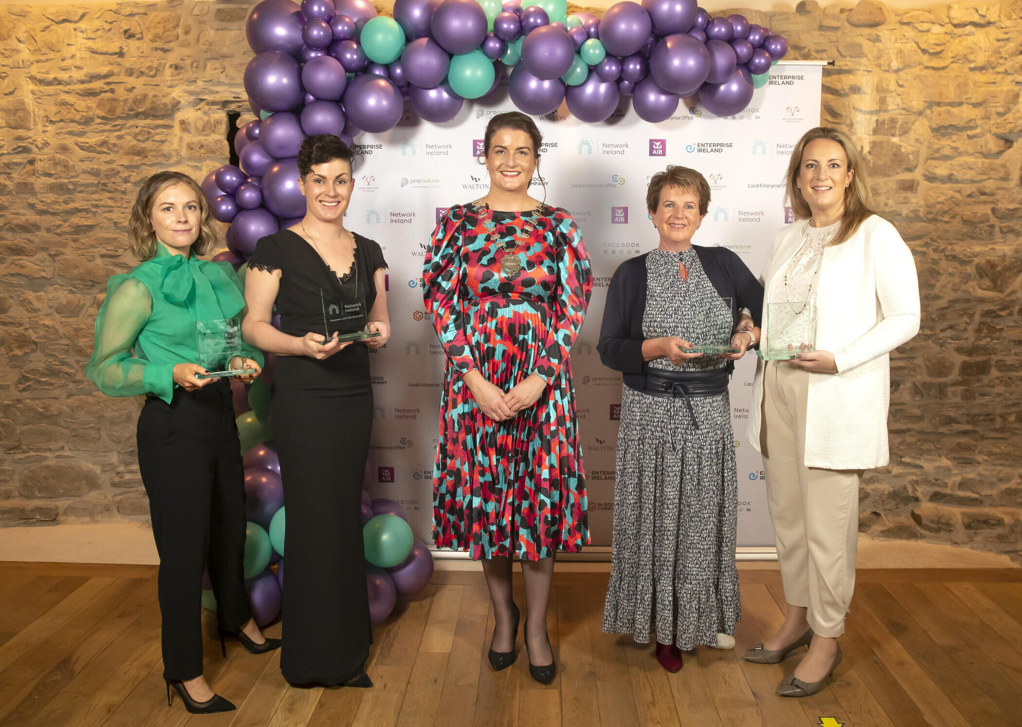 Businesswoman of the Year 2021 Businesswoman of the Year 2021 - Pictured at Network Ireland’s Annual Conference and Businesswoman of the Year Awards at Waterford’s Theatre Royal are (l-r) winner of the Enterprise Ireland Emerging New Business Category Erica Hargaden, winner of the Local Enterprise Office Waterford Creative Professional Category Emma-Jane Leeson, National President of Network Ireland Aisling O’Neill, winner of the AIB Established Business category Ber Collins and winner of the Cantec Group Employee Rising Star category Aisling Finn. Picture: Patrick Browne