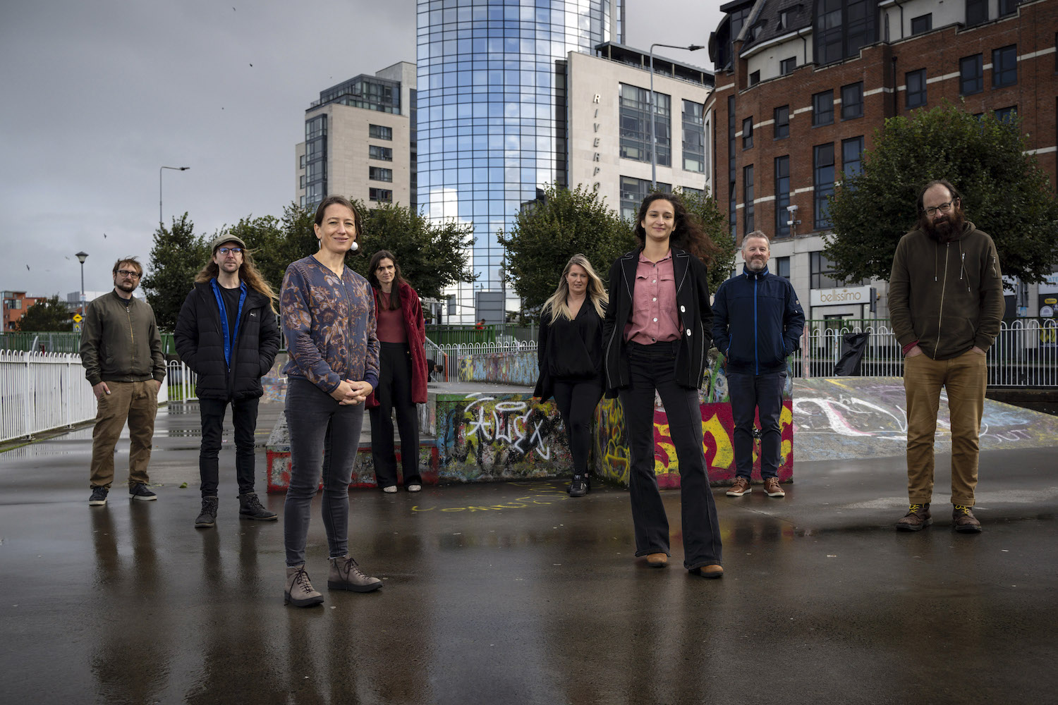 ENGINE Docs winners ENGINE Docs winners - Film makers Pete Moles, James Skerritt, Muireann de Barra, Marian Morrissey, Melissa Collins, Renata Lima, Paul C. Ryan (Regional Film Manager at Film in Limerick) and Andrew Keogh pictured in Limerick City. Picture: Don Moloney