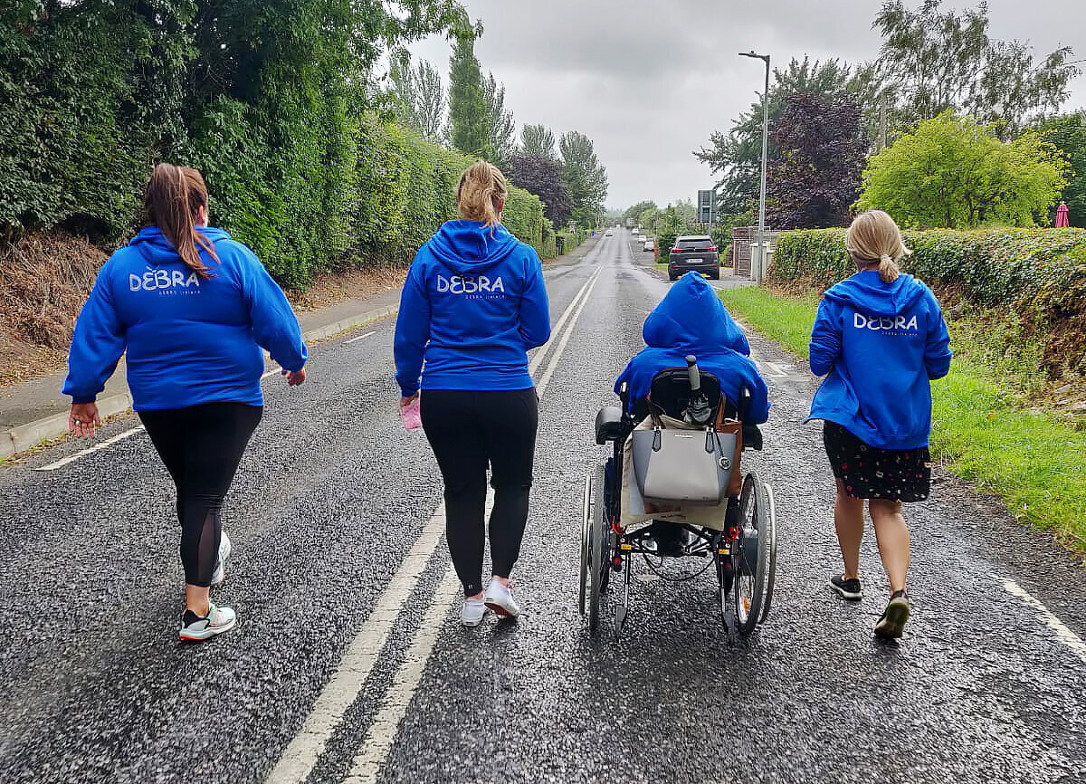 StepTember StepTember - Trisha Lewis (far left) led the StepTember walking challenge for DEBRA Ireland. Pictured with DEBRA Ireland head of fundraising and marketing, Michelle Reynolds, DEBRA patient ambassador Emma Fogarty (in wheelchair) and Georgina Herlihy, Emma's PA (far right). Picture: Michael Scully.