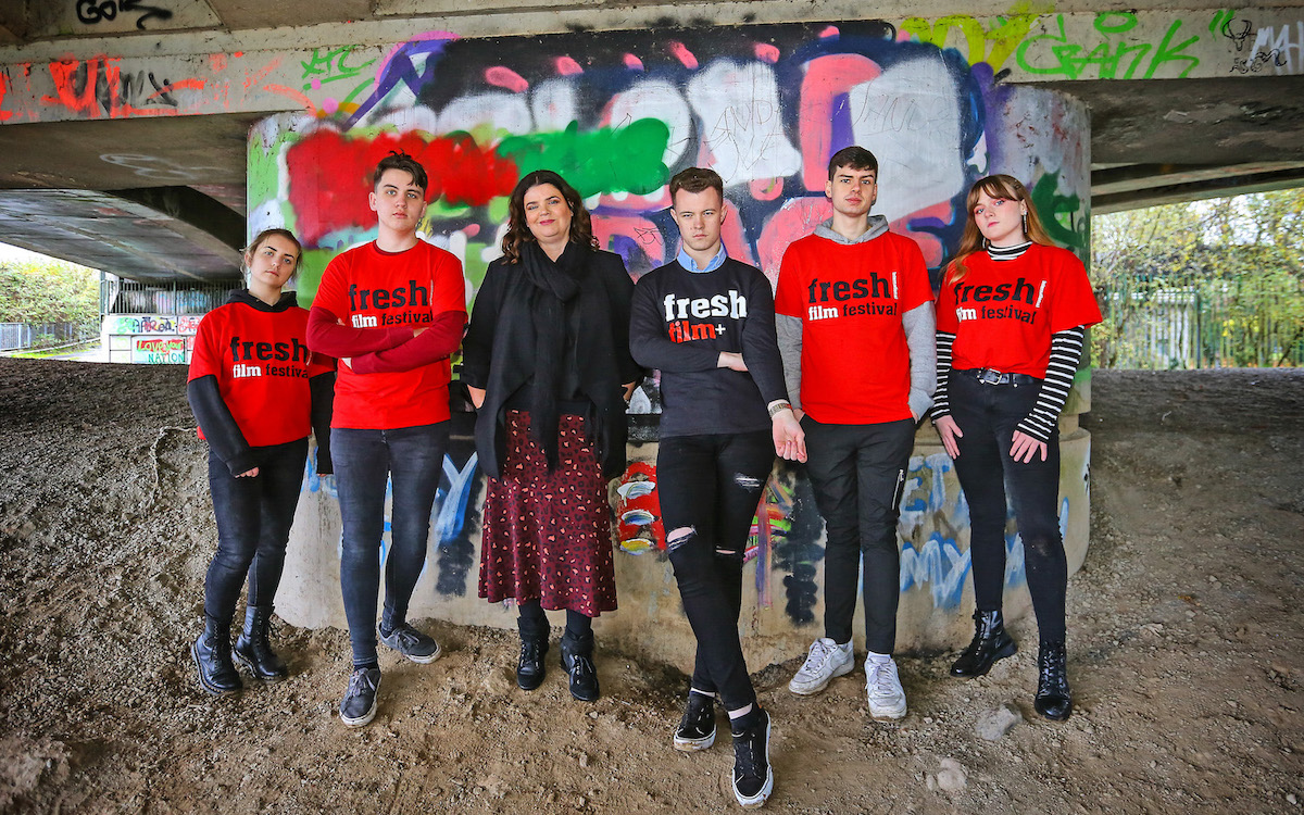 Fresh Screens 2021 - Jayne Foley, Festival Founder (3rd from left) pictured here with young filmmakers from around Ireland. Picture: Dermot Culhane.