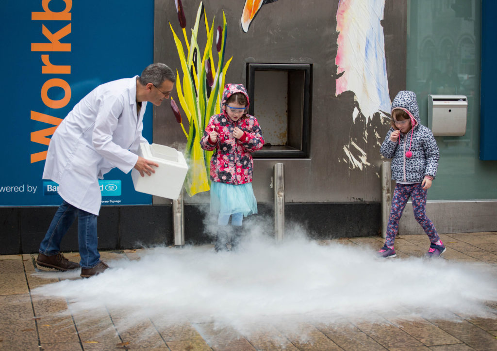 Science Week 2021 - Pictured above is Dr Peter Davern, Department of Chemical Sciences at UL with Mary and Amy Kennedy, Clareview, creating clouds with liquid nitrogen at a previous Science Week workshop. Picture: Alan Place