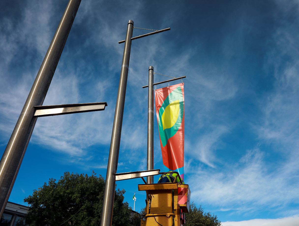 signals from the river Pictured above is the installation of the flags. Picture: Deirdre Power