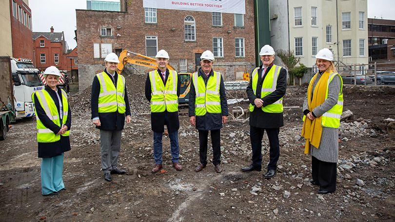 80 million euro development 1bq Pictured at the sod turning ceremony is Ciara McGrath, Cushman & Wakefield, Rudi Butler Kirkland Investments, Mayor of the City and County of Limerick Cllr Daniel Butler, Robert Butler, Kirkland Investments, Peter O’Meara, Savills and Patricia Staunton, Cushman & Wakefield. Picture: Kieran Ryan-Benson