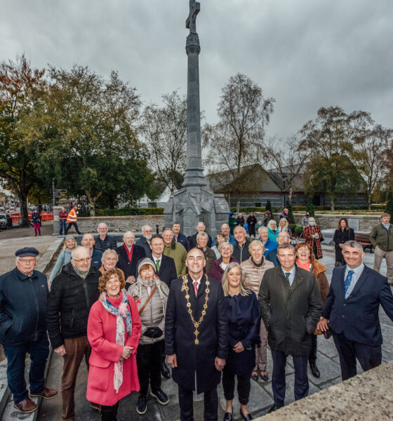 Adare Fountain Restored - pictured at the unveiling of The historic Countess Dunraven Fountain in the heart of the picturesque village of Adare in County Limerick as it has been restored to its original grandeur. The freestanding carved limestone monumental fountain which is located between the Holy Trinity Church and the Adare Heritage Centre was erected in 1855 by Caroline Countess of Dunraven to thank the people of Adare who helped extinguish a fire in the nearby Adare Manor, 11 years previous. Picture: Brian Arthur
