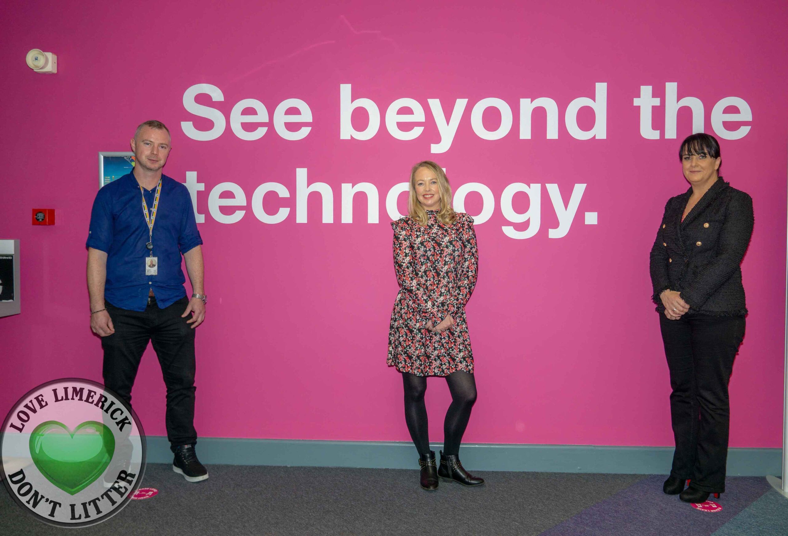 Career Change with Three Ireland Mairéad (centre) pictured with members of the Three Ireland team, Gary Kelly, Managed Service Executive and Carol Bonfield, Account Relationship Manager. Picture: Krzysztof Luszczki/ilovelimerick