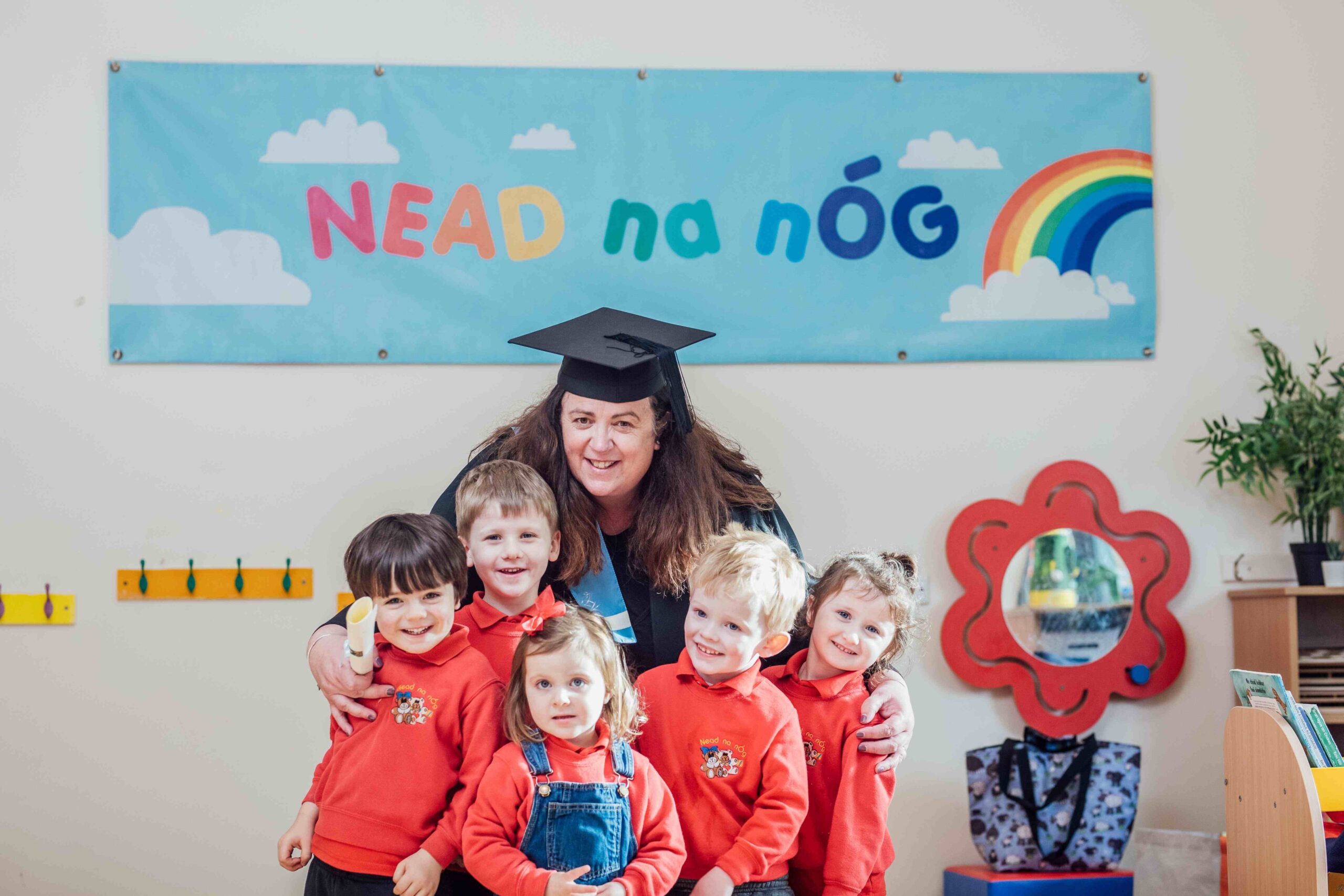 LINC Programme Virtual Graduation LINC Programme Virtual Graduation - pictured was Eithne Enright from Kilmallock, Co Limerick an Early Childhood Teacher at Nead na nÓg Preschool with some of the children at the ELC setting, who was conferred in absentia with a Level 6 Special Purpose Award along with 585 other graduates nationwide, hailing from 26 counties and 22 countries.