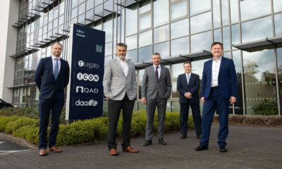 Legato Limerick - Pictured at the new R&D Hub are from left: Will Corcoran, IDA Regional Business Development Manager, Mid West, Rajat Puri, President, Legato Health Technologies, Minister of State with responsibility for Skills and Further Education, Niall Collins TD, Kieran Donoghue. Global Head of Strategy, Public Policy and International Financial Services IDA and John Shaw, Country Head, Legato Health Technologies Ireland. Picture: Sean Curtin True Media.