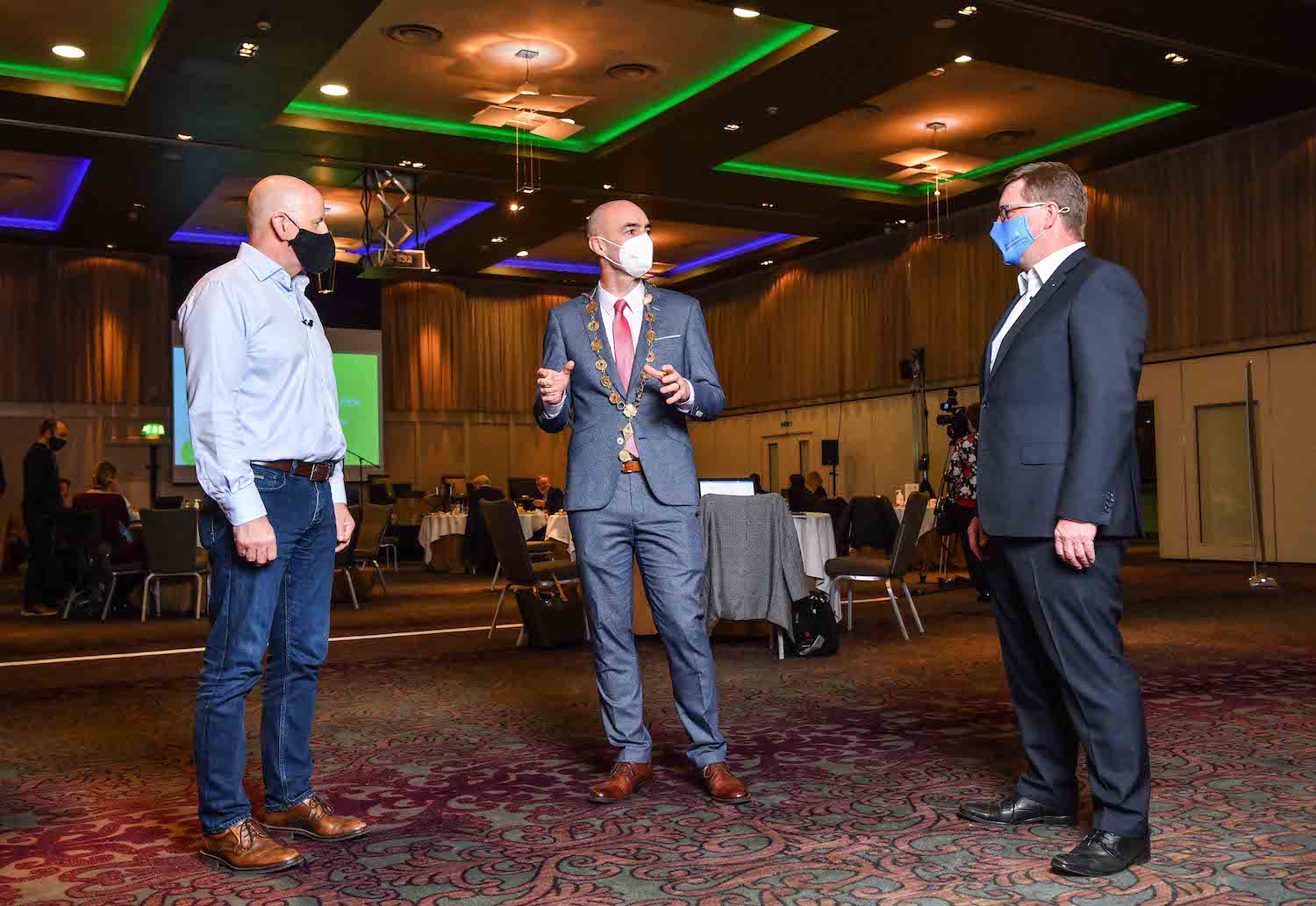 Reignite Limerick Breakfast Seminar Pictured are former Dragons’ Den investor, Sean Gallagher, Cllr Daniel Butler, Mayor of Limerick City and County, and Mike Cantwell, Head of Innovate Limerick and Local Enterprise Office Limerick. Picture: Diarmuid Greene